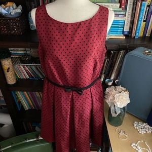 Danny and Nicole belted dress, red w black polka